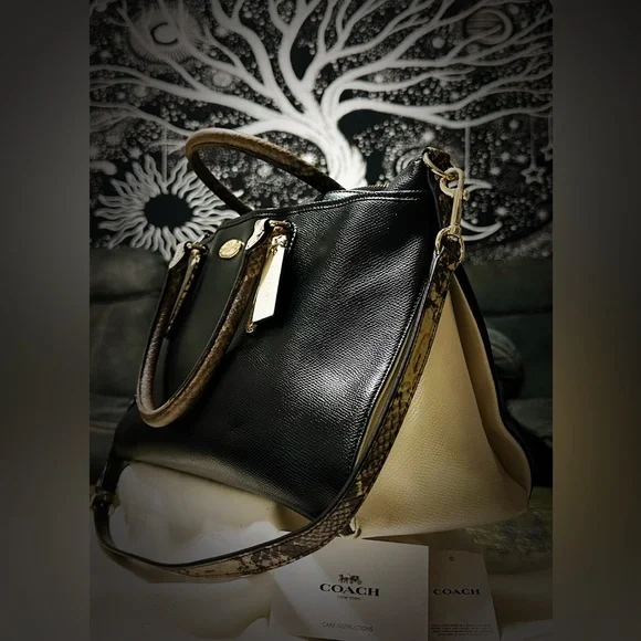 Vintage style Y2K Coach Black Satchel with Brown Accents tote shoulder bag - Picture 9 of 17